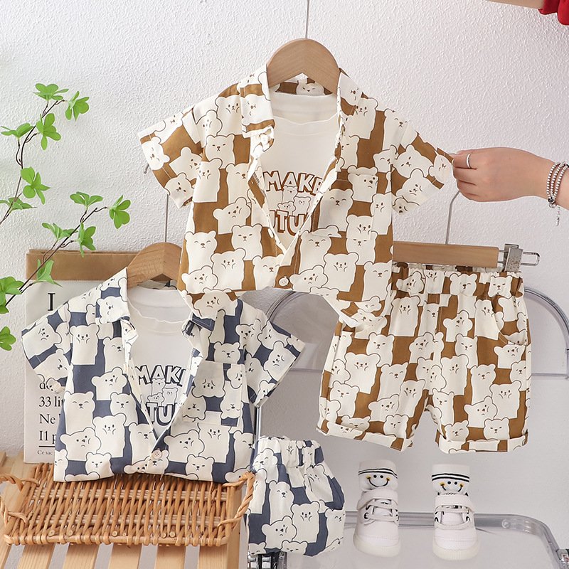 New Summer Popular Kids Cartoon Print Suits 3pcs Casual Baby Boys Clothing Sets