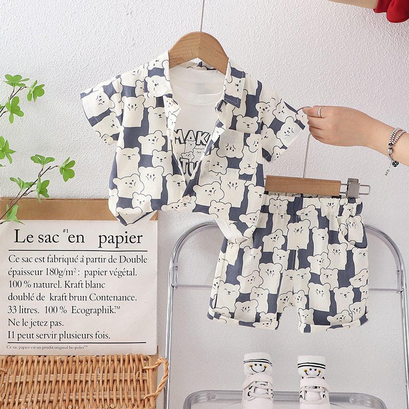 New Summer Popular Kids Cartoon Print Suits 3pcs Casual Baby Boys Clothing Sets