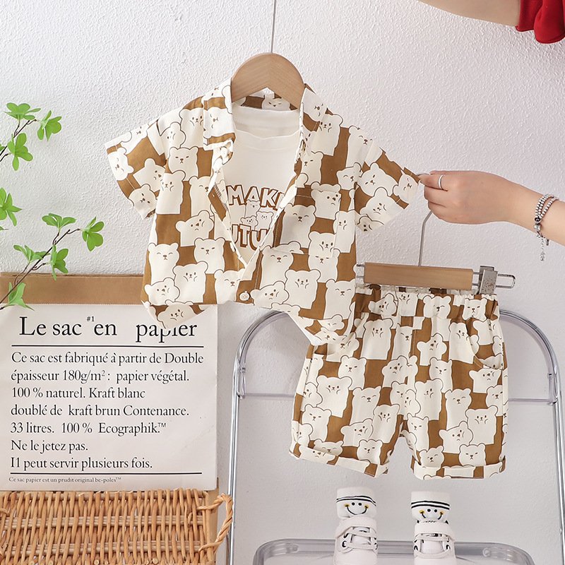 New Summer Popular Kids Cartoon Print Suits 3pcs Casual Baby Boys Clothing Sets