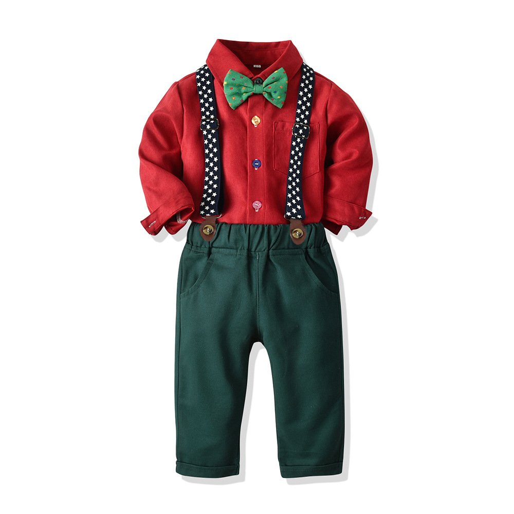 Autumn Boys Clothing Sets Long-sleeved Shirt Suspenders Trousers boys' suit clothing Casual Formal Boy Suits