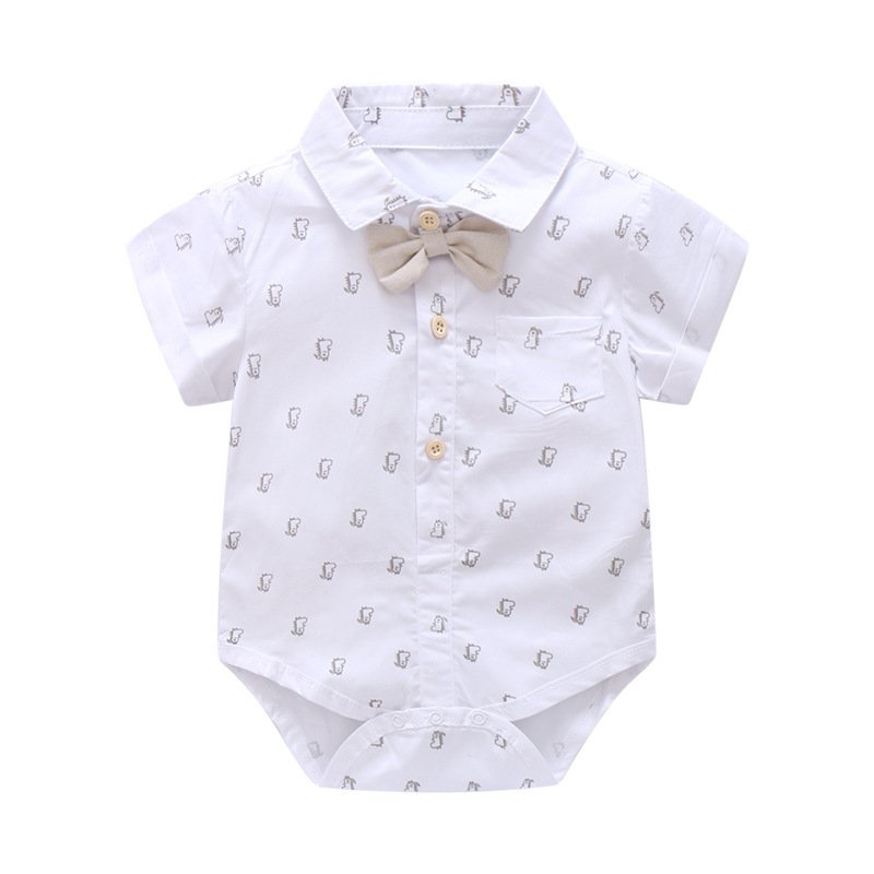 Gentleman Little Dinosaur Print Infant Romper Suit 2 Piece Top+ Shorts Boys Clothing Sets