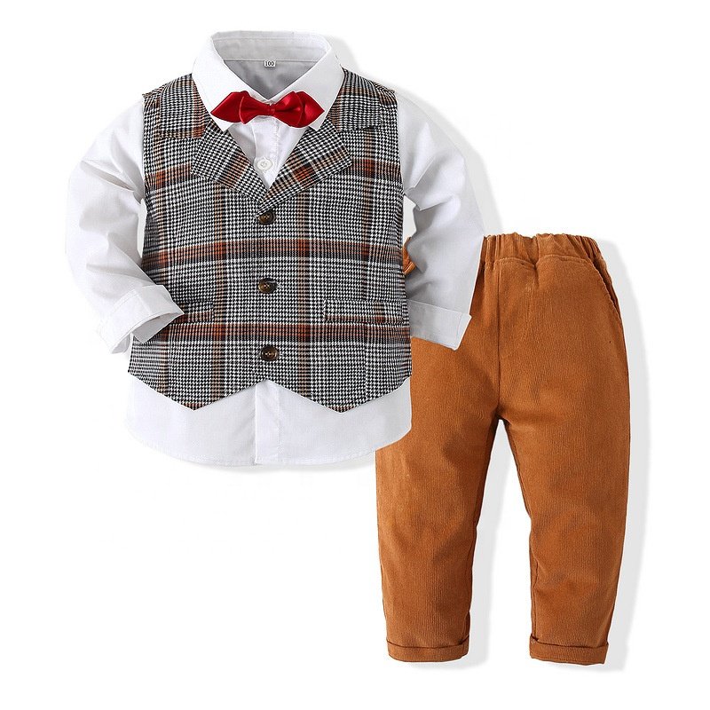 Baby toddler boy T-shirt waistcoat pants sets kids clothes children formal suits wedding party boutique boys clothing set