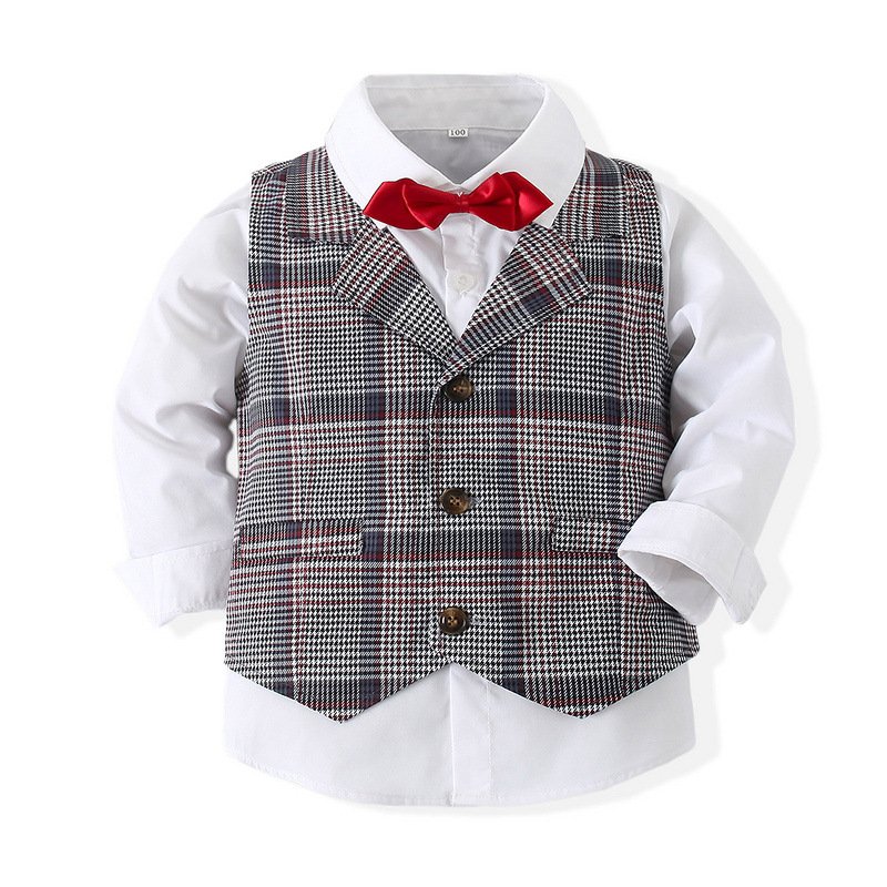 Baby toddler boy T-shirt waistcoat pants sets kids clothes children formal suits wedding party boutique boys clothing set