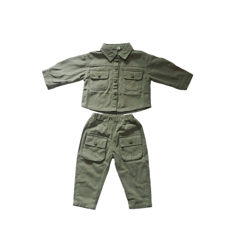 2024 New Style Cotton Spring And Autumn Workwear Long Sleeved Suit Collar Pocket Set Boys Clothing Sets