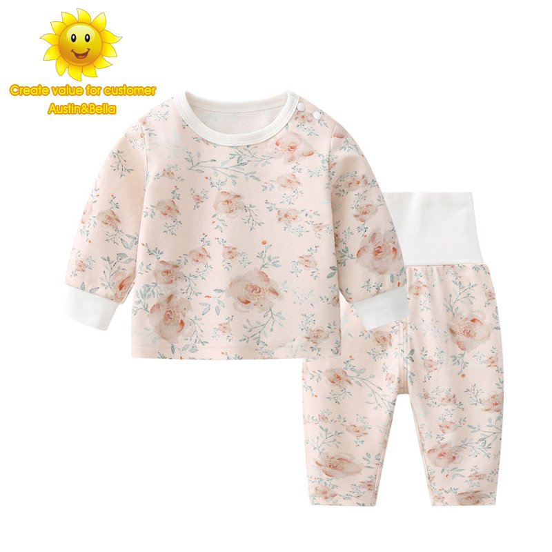 Manufacturers Baby clothing design custom print floral animal african cow bear printing sets gots organic cotton clothes 6890