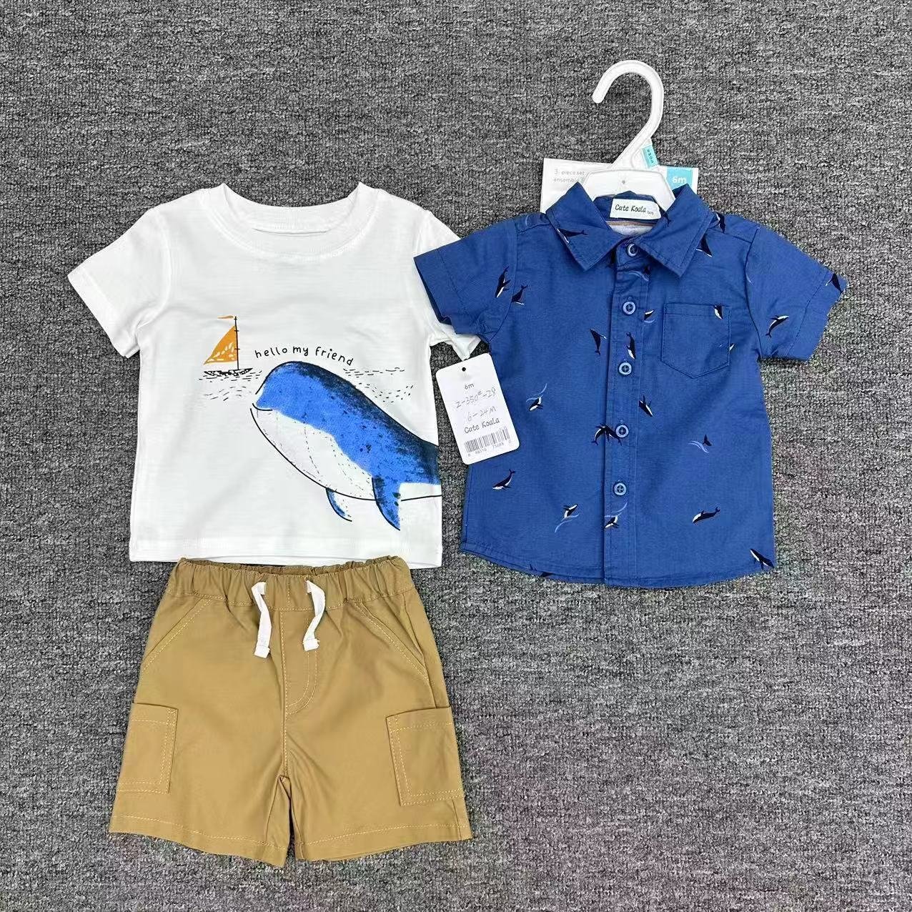 New fashion baby suit Solid color zipper boy set Long sleeve Top and Shorts 3 Piece child jogger set baby clothes