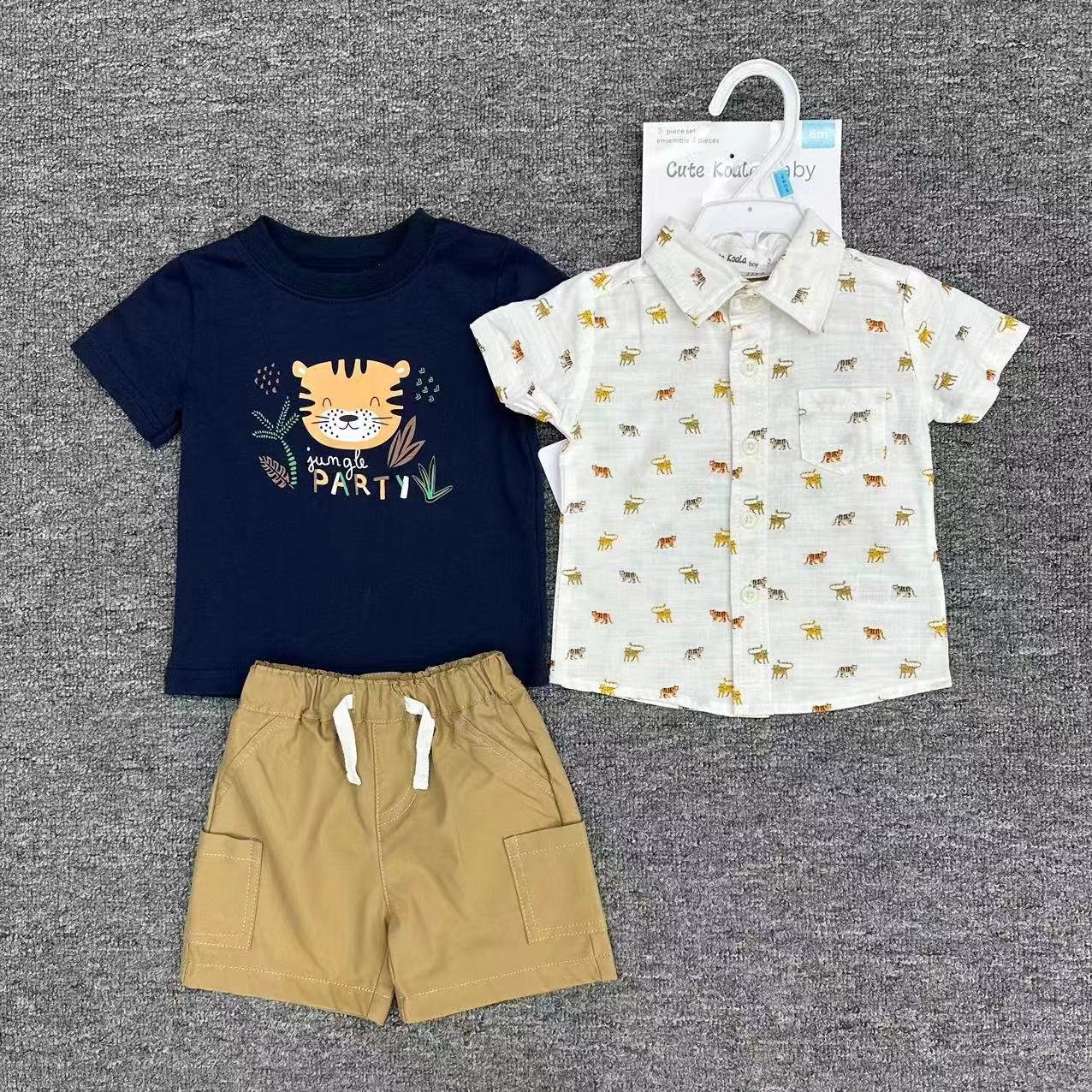 New fashion baby suit Solid color zipper boy set Long sleeve Top and Shorts 3 Piece child jogger set baby clothes
