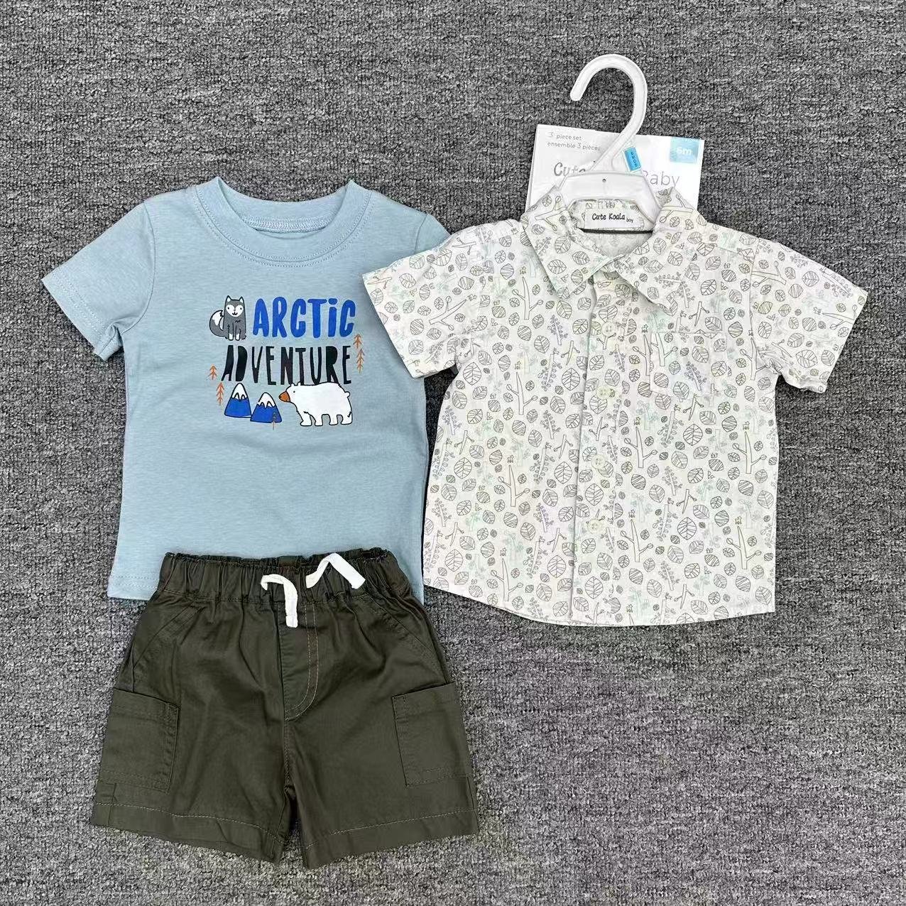 New fashion baby suit Solid color zipper boy set Long sleeve Top and Shorts 3 Piece child jogger set baby clothes