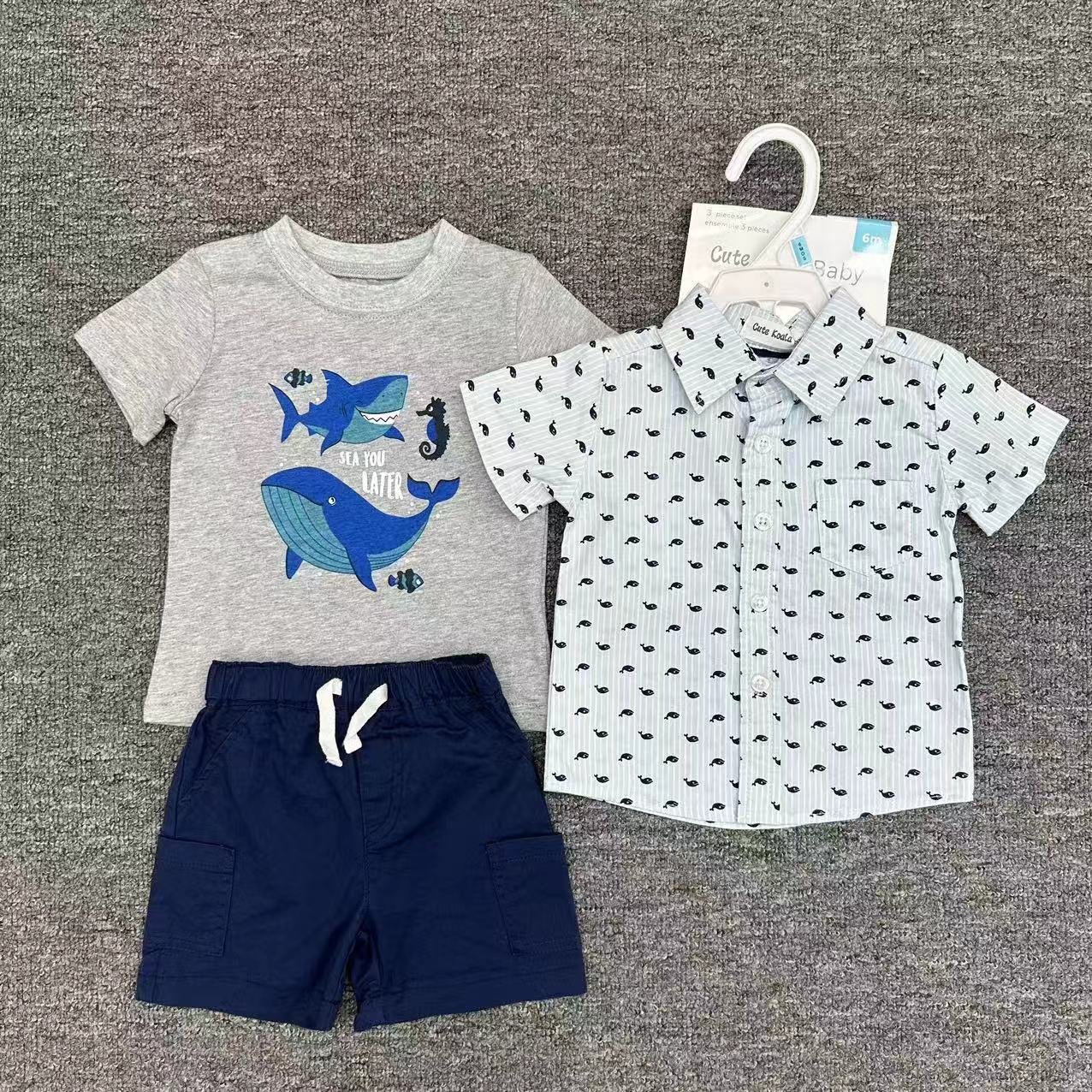 New fashion baby suit Solid color zipper boy set Long sleeve Top and Shorts 3 Piece child jogger set baby clothes