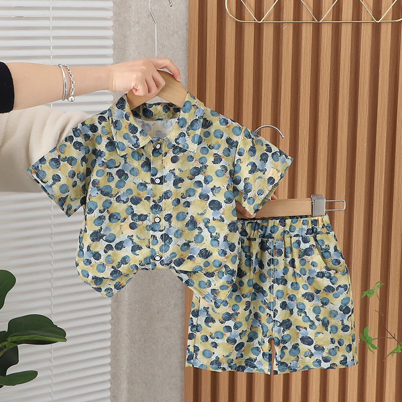 Children New Design Outfit Suit 2024 Summer Baby Floral Short Sleeve Shirts Set Boys Girls Casual Clothing Set for Toddler Kids