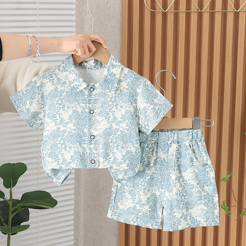 Children New Design Outfit Suit 2024 Summer Baby Floral Short Sleeve Shirts Set Boys Girls Casual Clothing Set for Toddler Kids