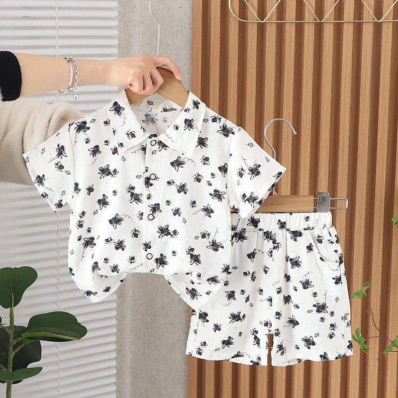 Children New Design Outfit Suit 2024 Summer Baby Floral Short Sleeve Shirts Set Boys Girls Casual Clothing Set for Toddler Kids