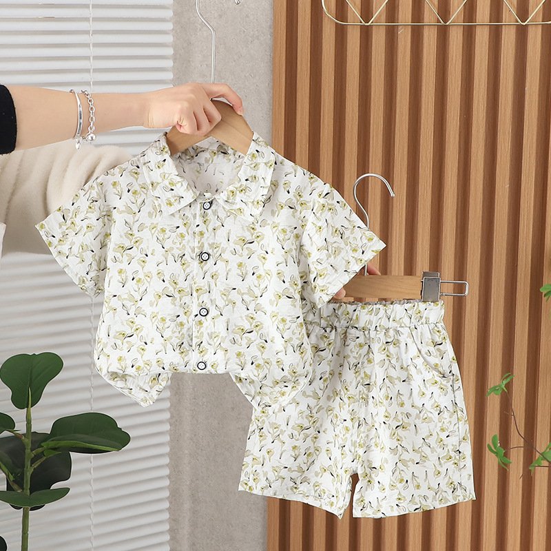 Children New Design Outfit Suit 2024 Summer Baby Floral Short Sleeve Shirts Set Boys Girls Casual Clothing Set for Toddler Kids