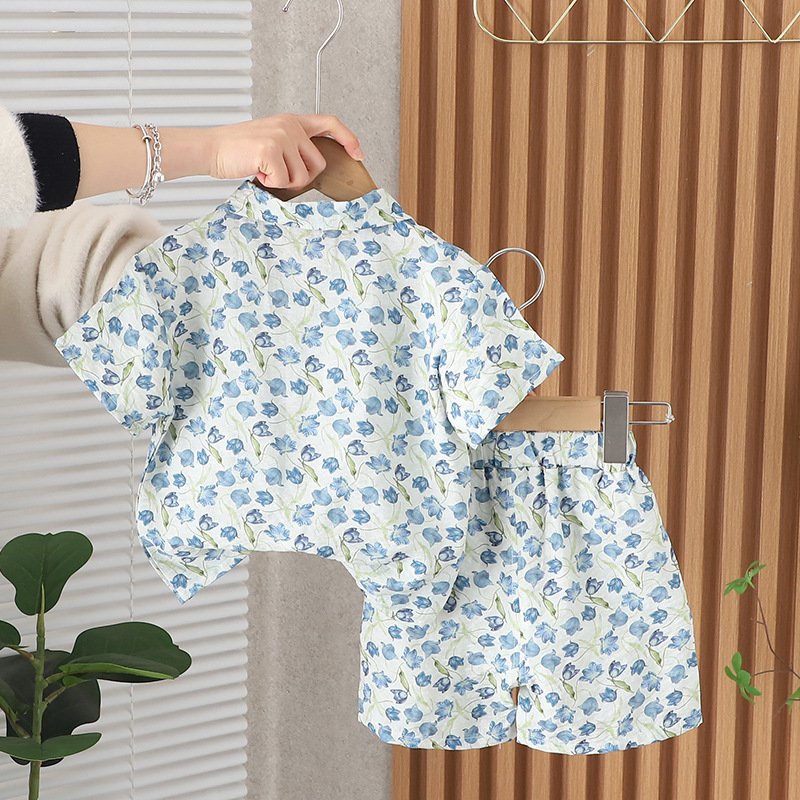 Children New Design Outfit Suit 2024 Summer Baby Floral Short Sleeve Shirts Set Boys Girls Casual Clothing Set for Toddler Kids