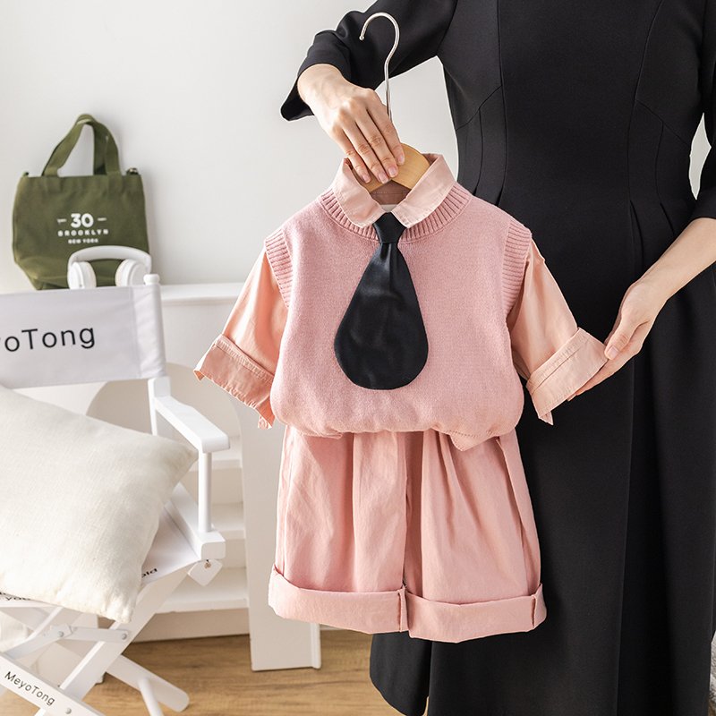 High Quality Korean Fashion 3pcs Preppy Style Girls Clothing Set Spring Autumn Casual Style Includes Shirt Sweater-Vest Pants