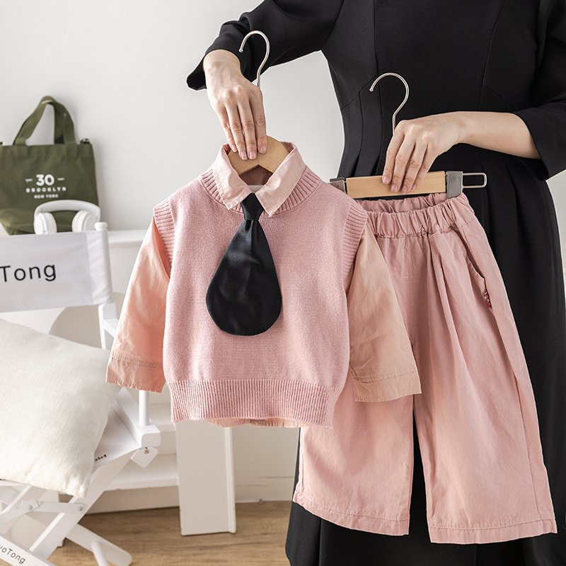 High Quality Korean Fashion 3pcs Preppy Style Girls Clothing Set Spring Autumn Casual Style Includes Shirt Sweater-Vest Pants