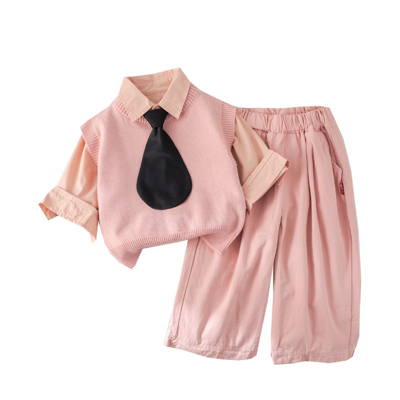 High Quality Korean Fashion 3pcs Preppy Style Girls Clothing Set Spring Autumn Casual Style Includes Shirt Sweater-Vest Pants