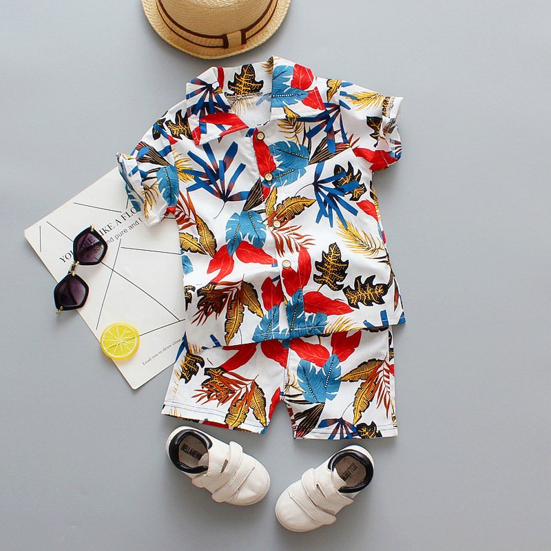New Summer baby boy Wear Floral Print Short Sleeve Shirt Collar Tops Shorts 2Pcs Suit Kids Boys Clothes Sets for 2-3 years boy