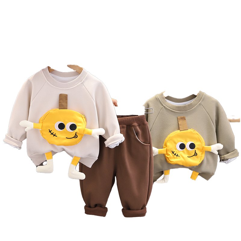 High Quality Fashion clothing Spring Designer Cute 3d Color Baby Boy children pocket Hoodie Sets Tracksuit For Kids