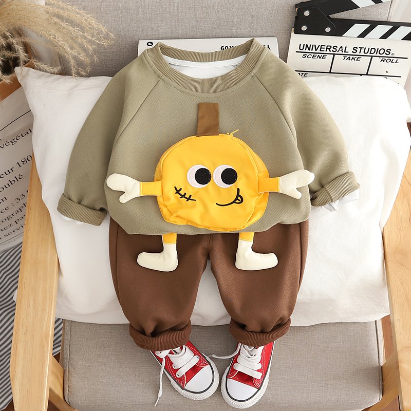 High Quality Fashion clothing Spring Designer Cute 3d Color Baby Boy children pocket Hoodie Sets Tracksuit For Kids