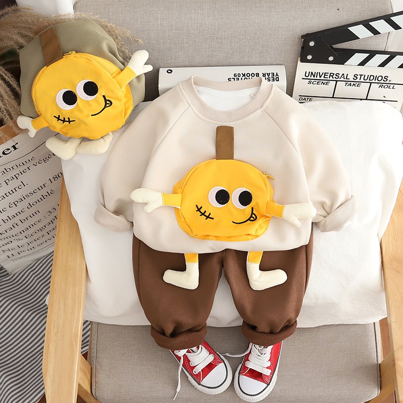 High Quality Fashion clothing Spring Designer Cute 3d Color Baby Boy children pocket Hoodie Sets Tracksuit For Kids