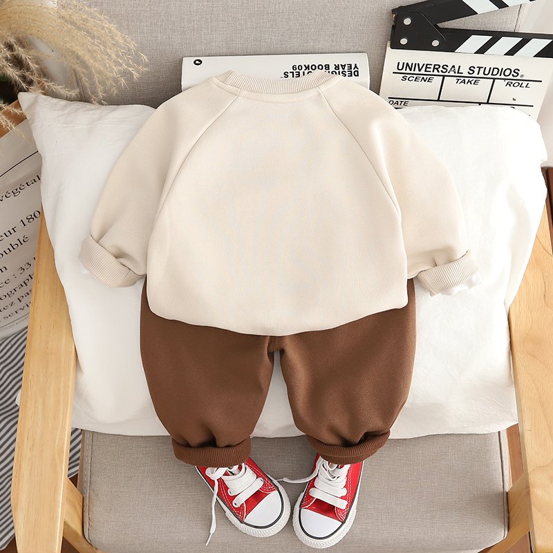 High Quality Fashion clothing Spring Designer Cute 3d Color Baby Boy children pocket Hoodie Sets Tracksuit For Kids