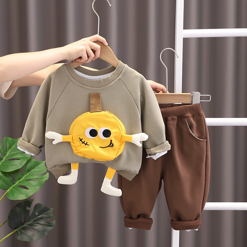High Quality Fashion clothing Spring Designer Cute 3d Color Baby Boy children pocket Hoodie Sets Tracksuit For Kids