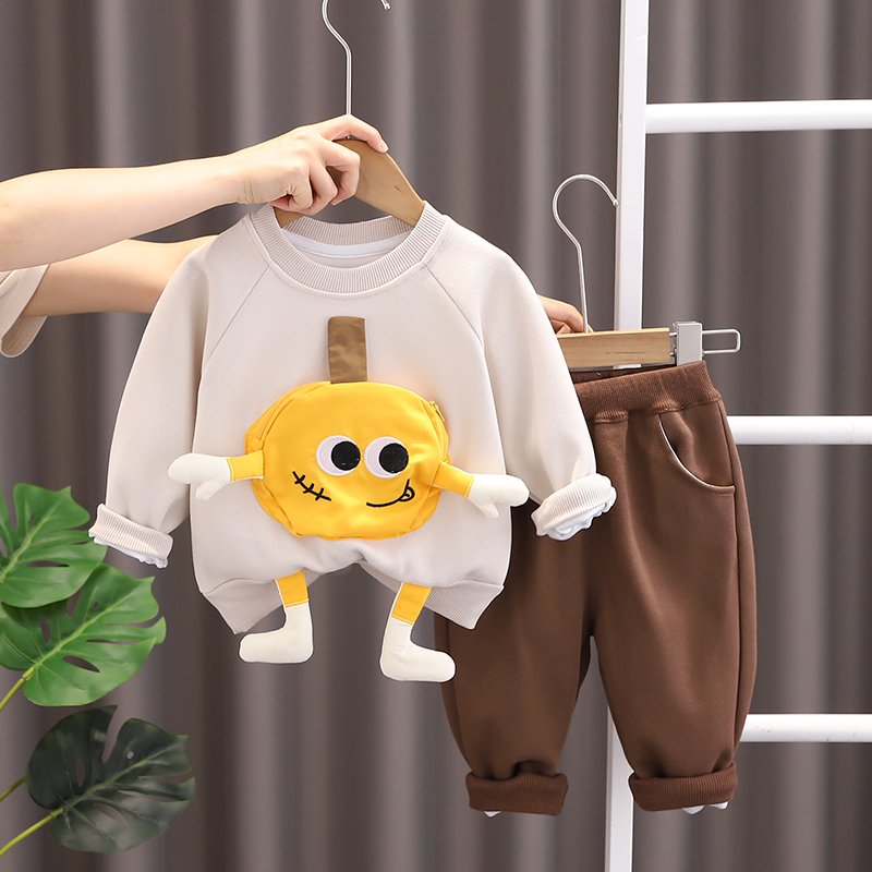 High Quality Fashion clothing Spring Designer Cute 3d Color Baby Boy children pocket Hoodie Sets Tracksuit For Kids