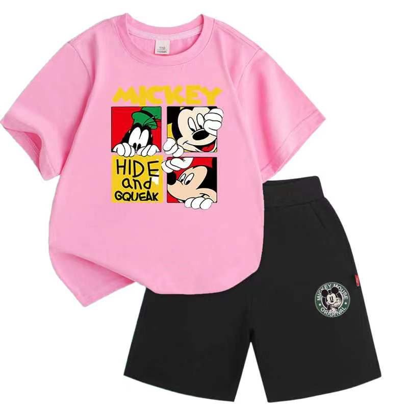 Cheap Boys Clothes Sumer Short Sleeve Shirt Shorts Cartoon Mickey Printed Casual Kids Girls Clothing Set Toddler Boy Clothes