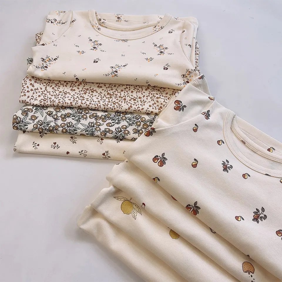 Organic Cotton Vintage Prints Pajamas Set Toddler Baby Boys Girls Two Pieces Pajamas