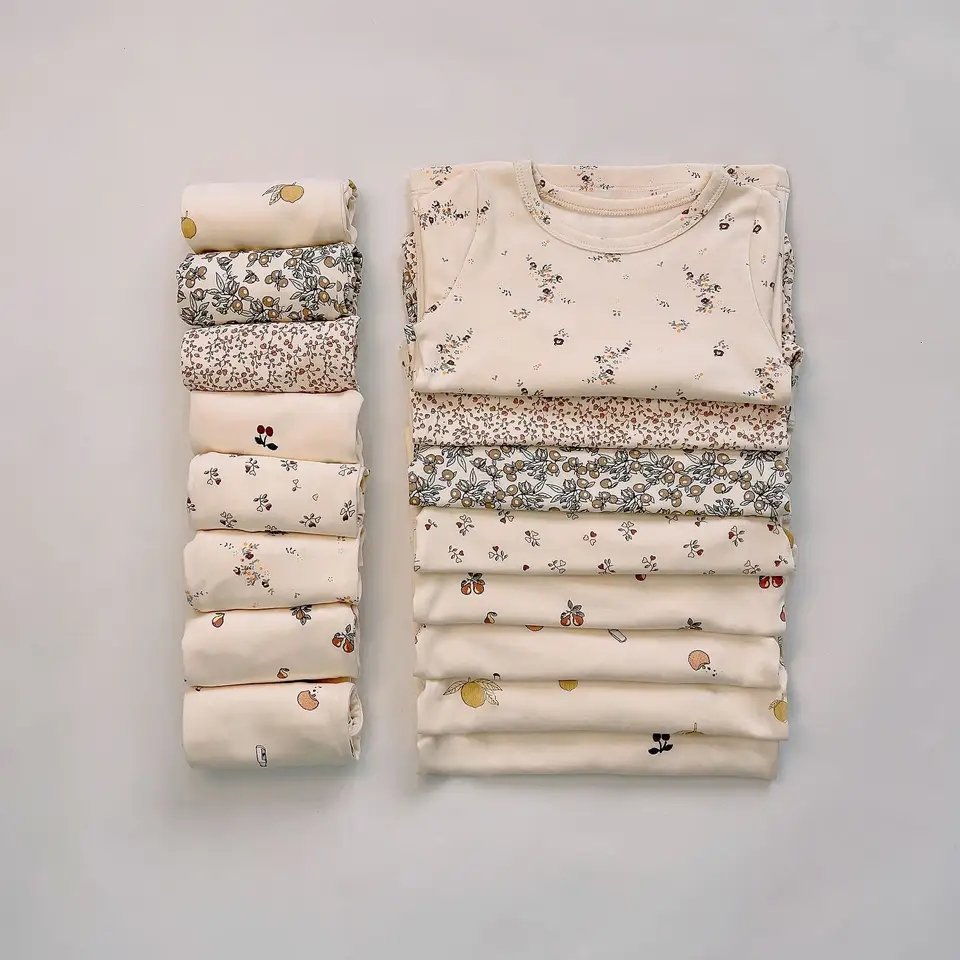 Organic Cotton Vintage Prints Pajamas Set Toddler Baby Boys Girls Two Pieces Pajamas