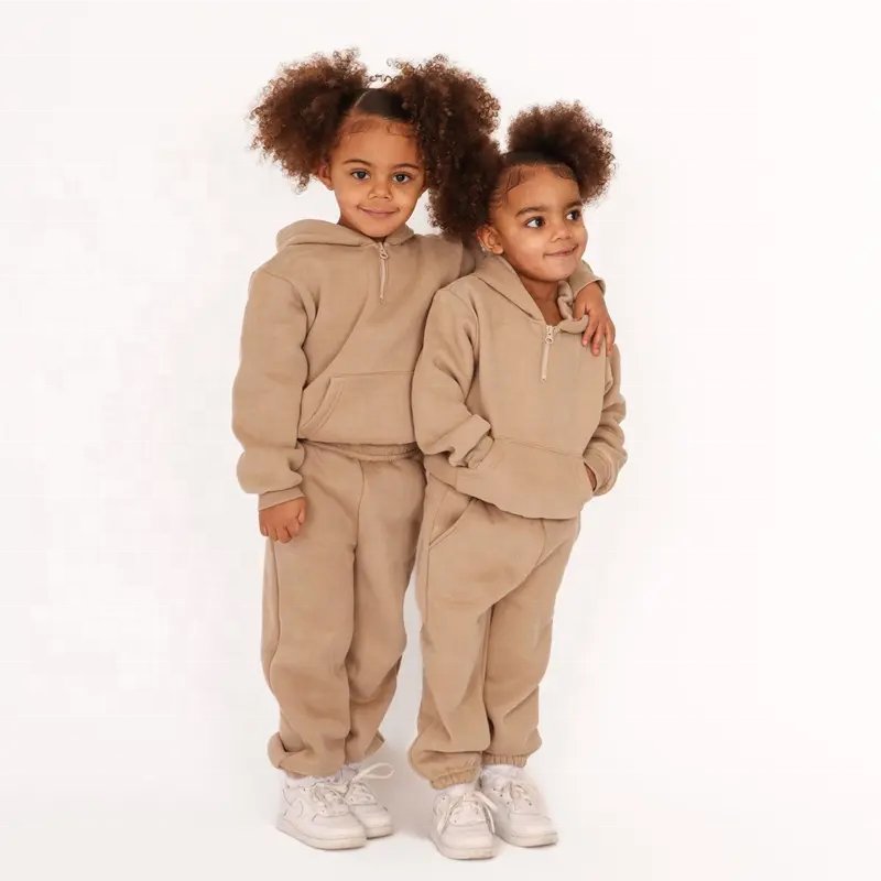 Customize Kids Sweat Suit cotton Kids 1/2 zip-up chest hoodie set Children Clothing 2 pieces Set Baby Girl Boy Unisex Tracksuit