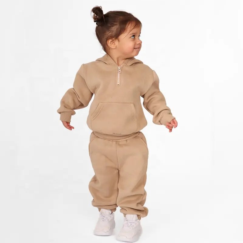 Customize Kids Sweat Suit cotton Kids 1/2 zip-up chest hoodie set Children Clothing 2 pieces Set Baby Girl Boy Unisex Tracksuit