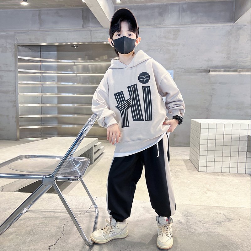 4-15 Years Old Children Clothing Set Autumn Long Sleeve Hooded Tops Pants 2Pcs Kids Clothes Teen Boy Outfit Clothes