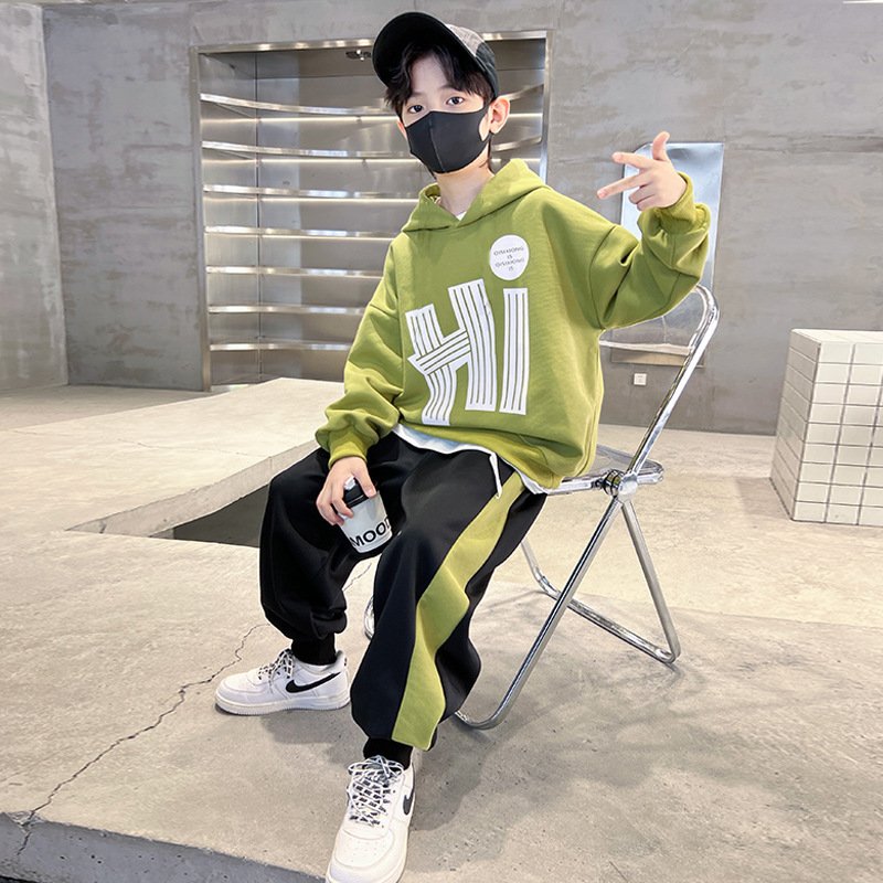 4-15 Years Old Children Clothing Set Autumn Long Sleeve Hooded Tops Pants 2Pcs Kids Clothes Teen Boy Outfit Clothes
