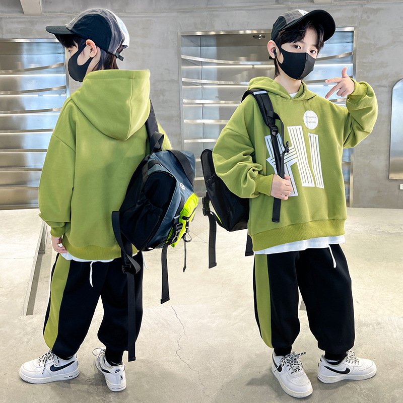 4-15 Years Old Children Clothing Set Autumn Long Sleeve Hooded Tops Pants 2Pcs Kids Clothes Teen Boy Outfit Clothes