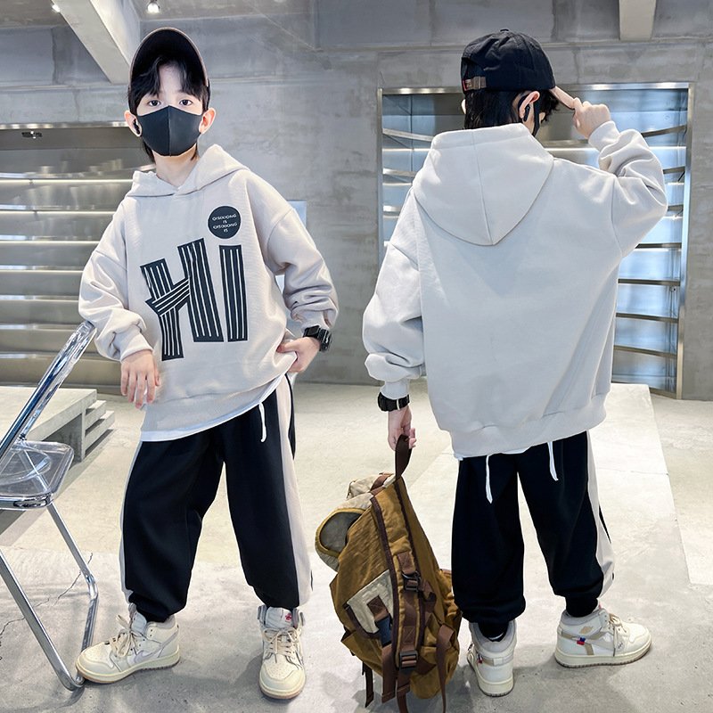 4-15 Years Old Children Clothing Set Autumn Long Sleeve Hooded Tops Pants 2Pcs Kids Clothes Teen Boy Outfit Clothes