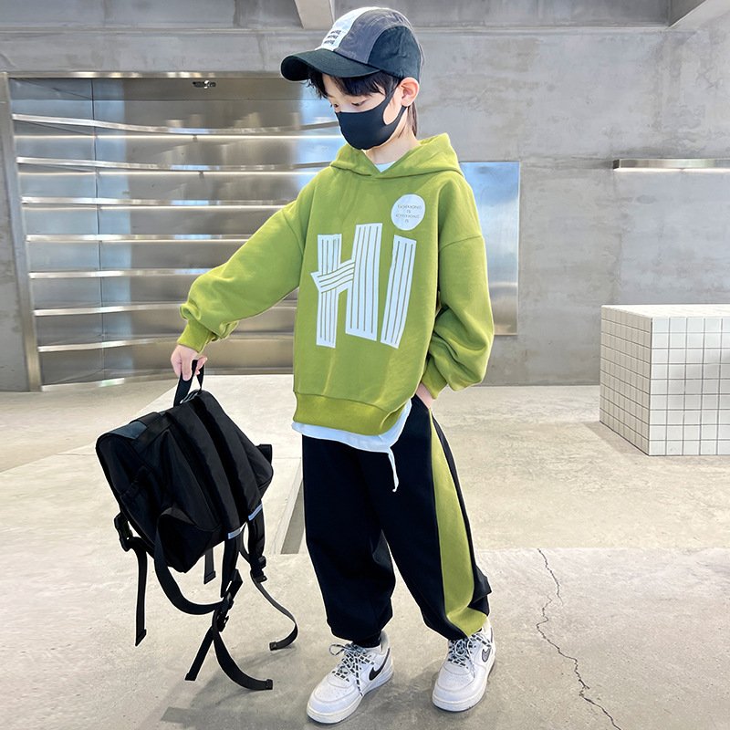 4-15 Years Old Children Clothing Set Autumn Long Sleeve Hooded Tops Pants 2Pcs Kids Clothes Teen Boy Outfit Clothes