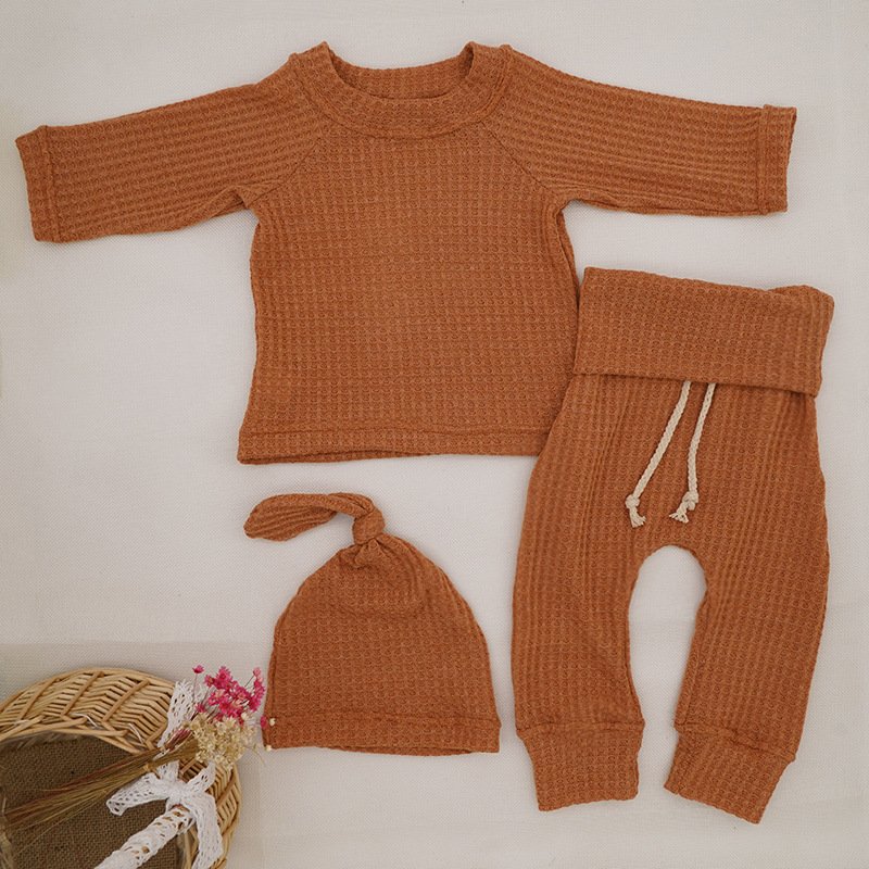 Hongbo OEM/ODM 2 Pcs baby toddler loungewear casual wear INS Styles infant waffle cotton pajama set plushy unisex Autumn winter