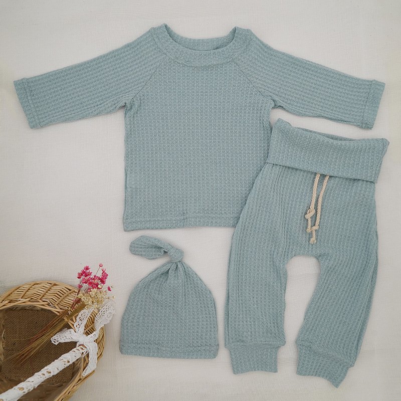 Hongbo OEM/ODM 2 Pcs baby toddler loungewear casual wear INS Styles infant waffle cotton pajama set plushy unisex Autumn winter