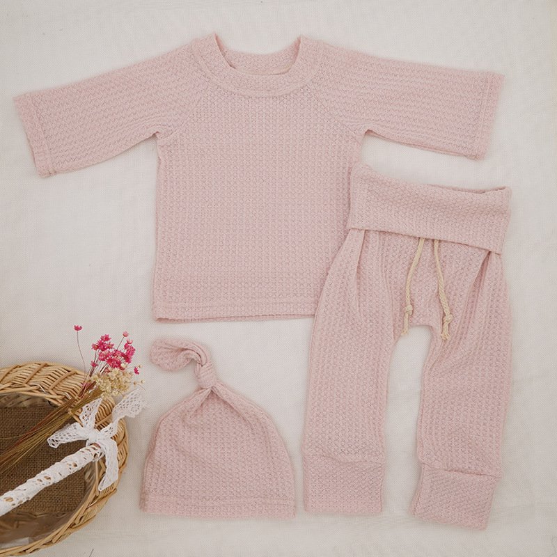 Hongbo OEM/ODM 2 Pcs baby toddler loungewear casual wear INS Styles infant waffle cotton pajama set plushy unisex Autumn winter