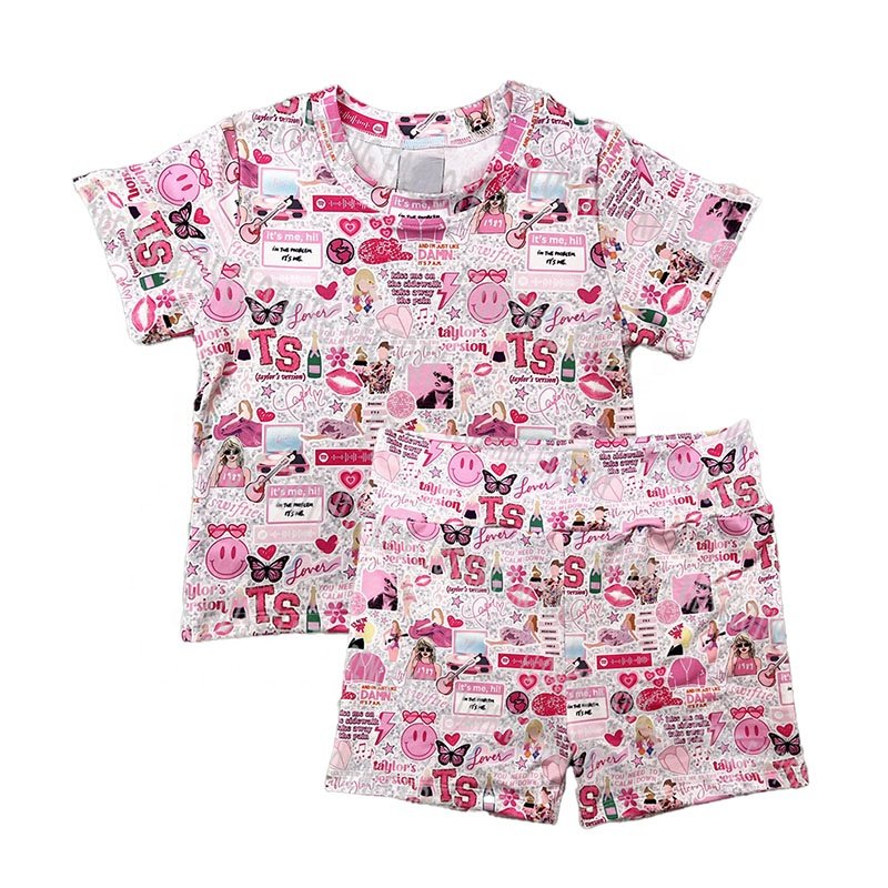 DH OEM boutique custom wholesale bamboo basic tee biker shorts 2pcs sets boys outfits clothing sets