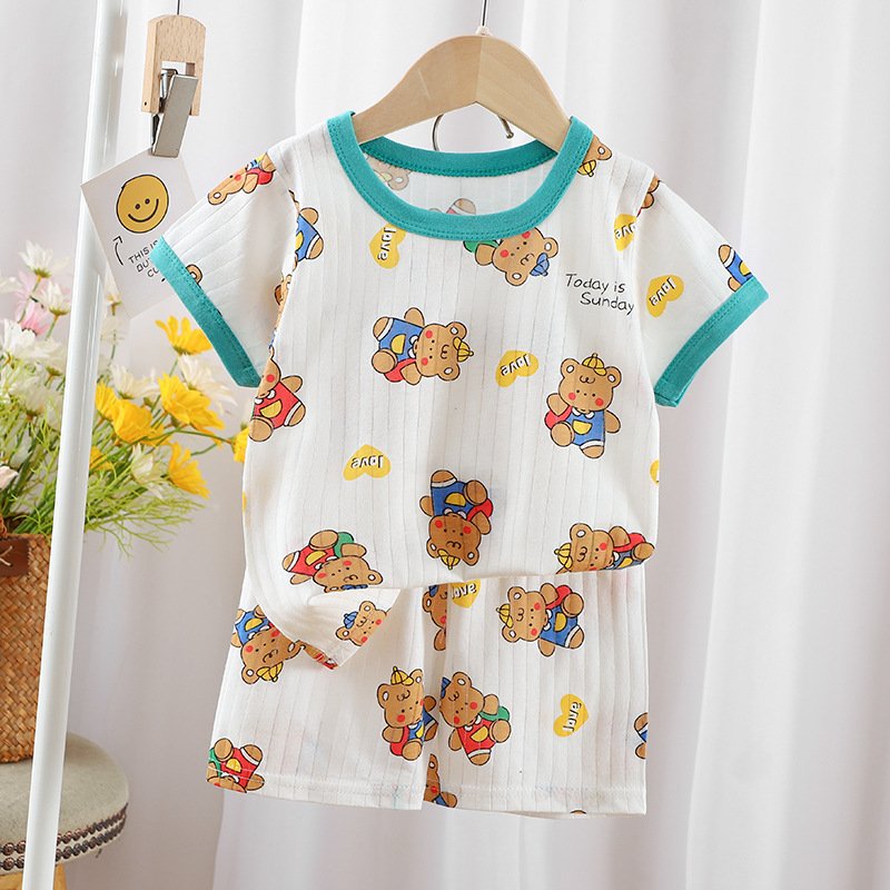 short sleeve baby boy summer sets Crew neck cartoon print baby boy clothing sets 1 years cotton baby girls two piece set