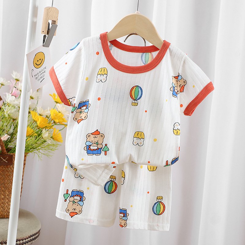 short sleeve baby boy summer sets Crew neck cartoon print baby boy clothing sets 1 years cotton baby girls two piece set