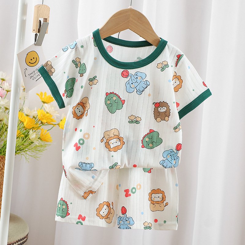 short sleeve baby boy summer sets Crew neck cartoon print baby boy clothing sets 1 years cotton baby girls two piece set