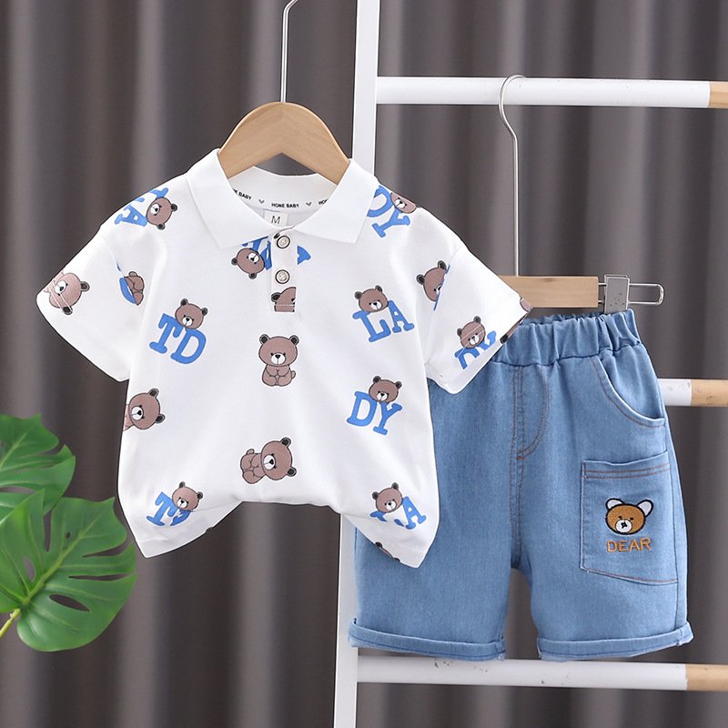 2024 Boys Summer Suit Short-sleeved Cotton Kid's Polo Shirt Baby Children Clothes Boy's Shorts Clothing Sets 3-4 Years