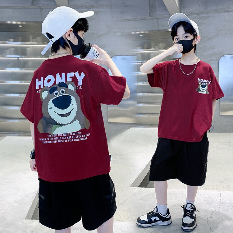 Boys Summer Set Casual Children Short Sleeve T-Shirt Cargo Shorts 2 Piece Set Teenagers Boys Clothing