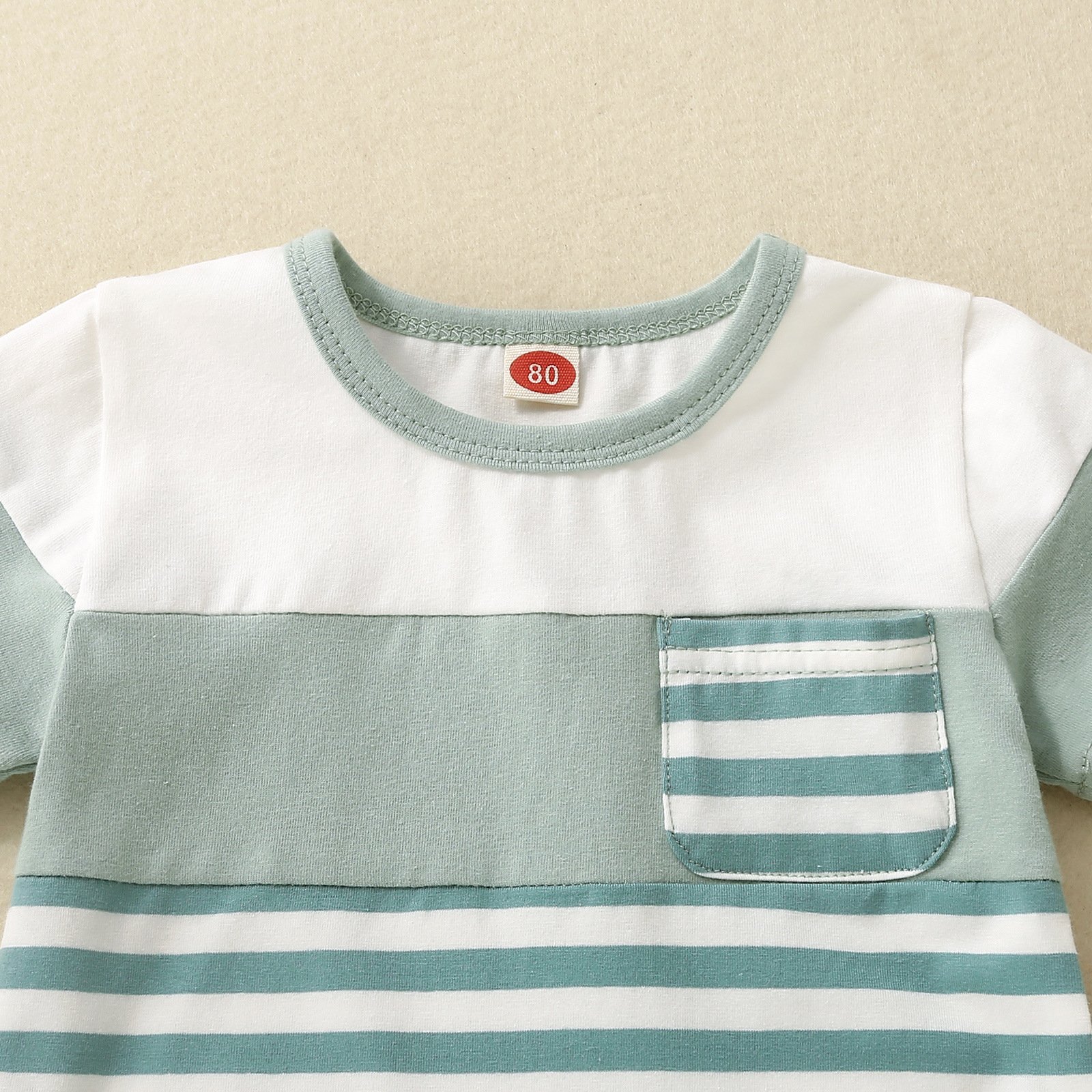 2024 New summer boys simple and crisp striped spliced crew neck short sleeve and solid color shorts Boys clothing sets