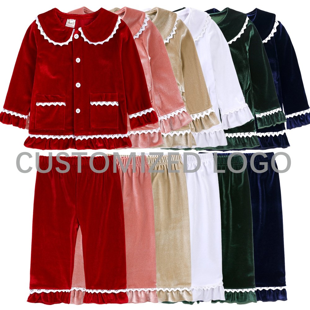 Custom Logo Homewear Christmas Boy And Girls Clothing Set Soild Super Soft Coral Fleece Nightgown Children's Pajamas