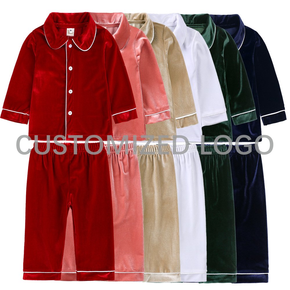 Custom Logo Homewear Christmas Boy And Girls Clothing Set Soild Super Soft Coral Fleece Nightgown Children's Pajamas